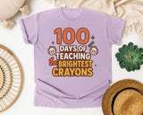 100 Days Of Teaching The Brightest Crayons graphic tee in Orchid