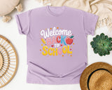 Welcome Back To School Script Apple graphic tee in Orchid