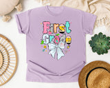 First Grade Paper Bow graphic tee in Orchid