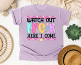 Watch Out Pre-K Here I Come graphic tee in Orchid