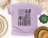 BBQ Tools American Flag Grey graphic tee in Orchid