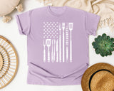 BBQ Tools American Flag White graphic tee in Orchid