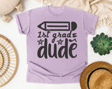1st Grade Dude White graphic tee in Orchid