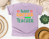 Half Coffee Half Teacher graphic tee in Orchid