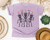 Three Dancing Patriotic Skeletons graphic tee in Orchid