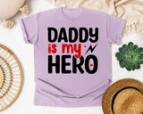 Daddy Is My Hero White graphic tee in Orchid