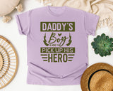 Daddy's Boy Is Here To Pick Up His Hero Brown graphic tee in Orchid