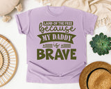 Land Of The Free Because My Daddy Is Brave White 3 graphic tee in Orchid