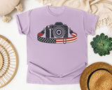 Patriotic Camera Strap graphic tee in Orchid