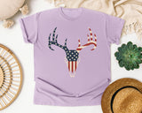 Patriotic Deer Skull Antlers graphic tee in Orchid