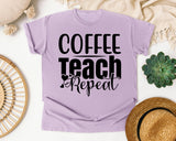Coffee Teach Repeat Bold graphic tee in Orchid