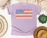 Floral American Flag Grey graphic tee in Orchid