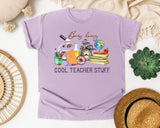 Busy Doing Cool Teacher Stuff graphic tee in Orchid