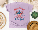 Stars Stripes And Sea Tides Grey graphic tee in Orchid