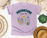 Adventure Begins Here Doodle graphic tee in Orchid