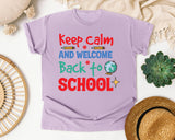 Keep Calm And Welcome Back To School Globe graphic tee in Orchid