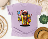 USA Hot Dog Character graphic tee in Orchid