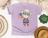 Sheep Holding American Flag graphic tee in Orchid