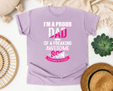 I'm A Proud Dad Of A Freaking Awesome Son White graphic tee in Orchid