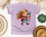 Girl Waving American Flag graphic tee in Orchid