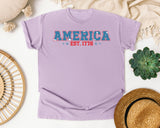America Est 1776 graphic tee in Orchid