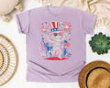 Patriotic Skeleton Fireworks Pink graphic tee in Orchid
