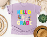 Hello First Grade Sneakers graphic tee in Orchid