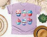Patriotic Cupcakes Grey graphic tee in Orchid