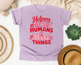 Helping Tiny Humans Do Big Things Red graphic tee in Orchid