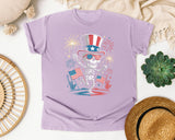Patriotic Skeleton Fireworks Pink 4 graphic tee in Orchid