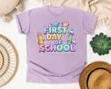 First Day Of School Crayons graphic tee in Orchid