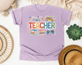 Teacher School Supplies Bright Graphic Tee graphic tee in Orchid