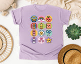 School Supplies Sticker Grid graphic tee in Orchid