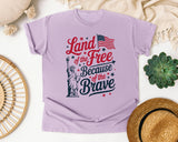 Land Of The Free Because Of The Brave Grey 2 graphic tee in Orchid