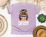 Teacher Off Duty Messy Bun graphic tee in Orchid