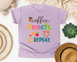 Coffee Teach Repeat Icons graphic tee in Orchid