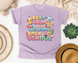 Keep Calm And Welcome Back To School graphic tee in Orchid