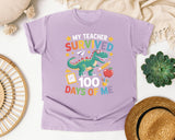 My Teacher Survived 100 Days Of Me Dinosaur graphic tee in Orchid