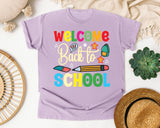 Welcome Back To School Pencils graphic tee in Orchid