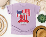 We Will Never Forget Patriot Day Red graphic tee in Orchid