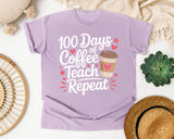 100 Days Of Coffee Teach Repeat graphic tee in Orchid
