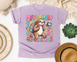 Off To Help Tiny Humans Do Big Things Sloth graphic tee in Orchid