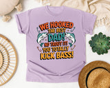 We Hooked The Best Dad graphic tee in Orchid