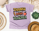 Thanks For Being My Teacher White graphic tee in Orchid