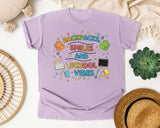 Backpacks Smiles And School Vibes Doodle graphic tee in Orchid