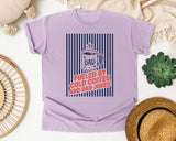 Fueled By Cold Coffee And Dad Jokes graphic tee in Orchid