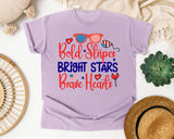 Bold Stripes Bright Stars Brave Hearts graphic tee in Orchid