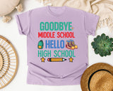 Goodbye Middle School Hello High School graphic tee in Orchid