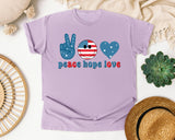 Peace Hope Love graphic tee in Orchid
