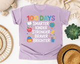 100 Days Smarter Kinder Stronger Braver Brighter graphic tee in Orchid